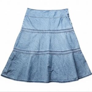 LIZ CLAIBORNE | Vintage Tiered Denim Midi Skirt Light Wash A-Line Fluted Hem | S